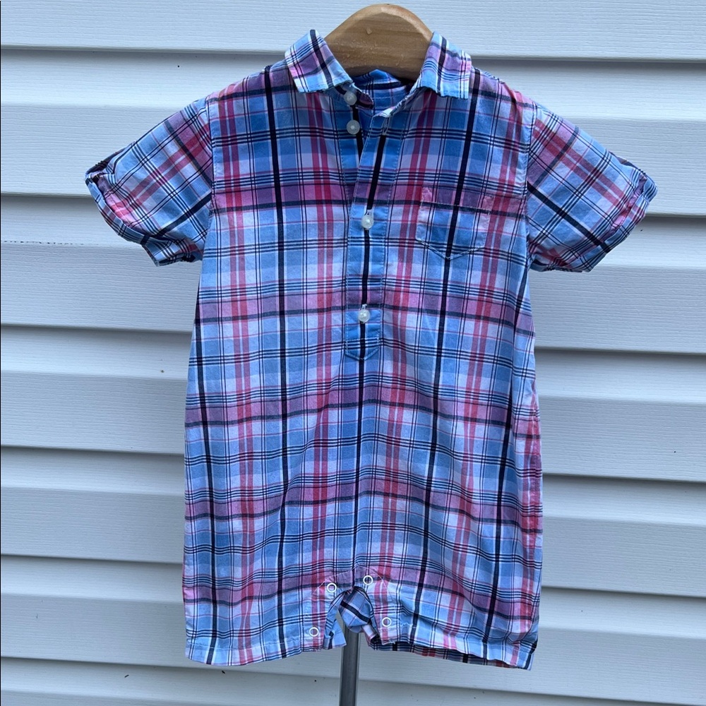 Janie and Jack Blue and Pink Plaid One Piece